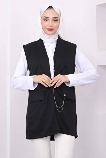 İmajButik Black Vest with Chain Detail
