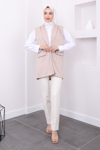 İmajButik Beige Vest - Chain Detailed
