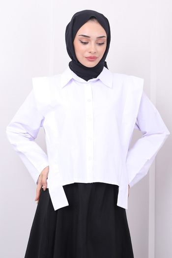 İmajButik Short Shirt - White Collar and Stripe Detail