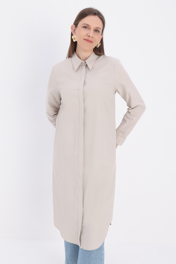 ALLDAY Beige Basic Hidden Placket Long Shirt