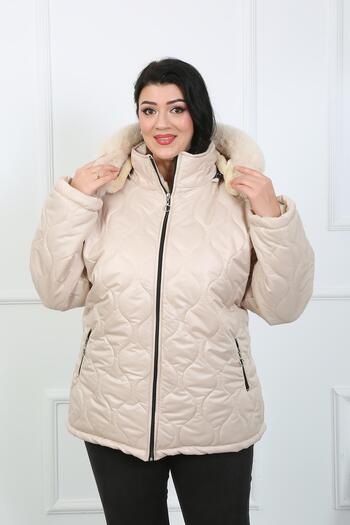 By Alba Collection Women's Ecru Wool Quilted Plus Size Coat