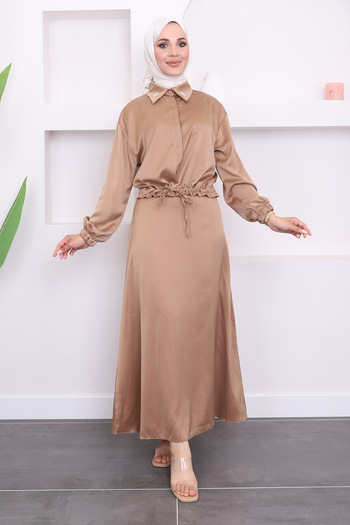 İmajButik Satin Set - Camel Collar, Bronchies and Skirt with Hidden Placket