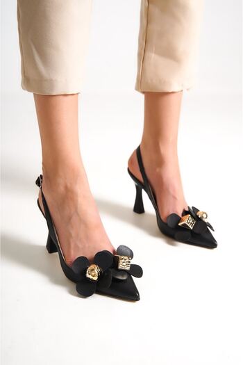 Gökhan Talay Black Floral Chiara Medium Heeled Shoes - 8 CM