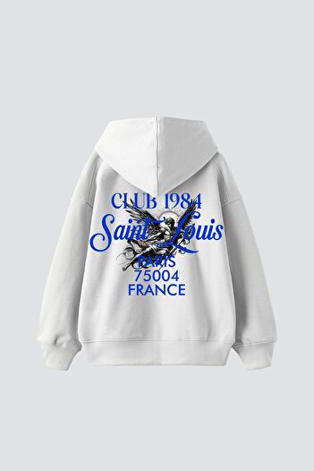 Sekizbiraltı Saint Louis Printed Oversize Unisex Premium White Hoodie