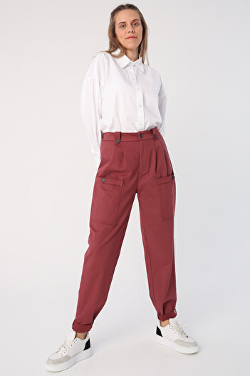 ALLDAY Dusty Rose Cotton Epaulette Detailed Snap Fasten Cargo Trousers