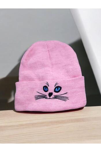Touz Moda Мила вишивка котика на рожевій шапці