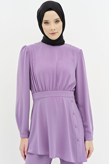 Tuğba Büzgülü Bluz Pantolon Takım - Lila