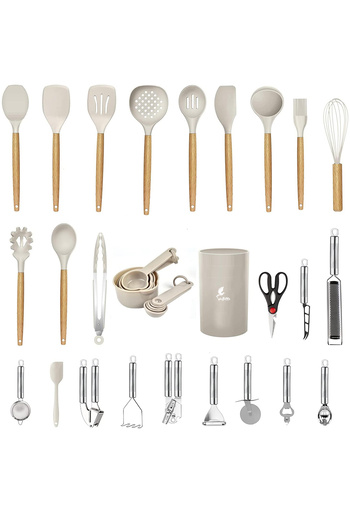 valletta Marselis Heat Resistant Fireproof Nonstick 35 Pieces Silicone Spatula Kitchenware Set Vanilla