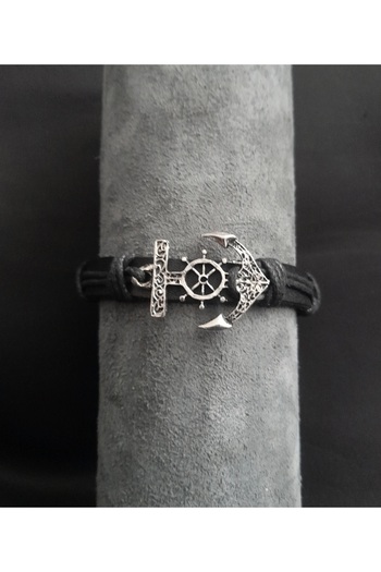 BSN Store Set of 3 Sailor Combination Anchor Figured Genuine Leather Bracelet Keychain and Necklace