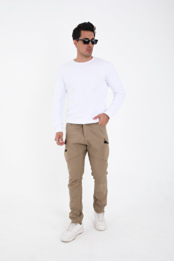 Camp Scoutland Camp592 Outdoor Men's Beige Tactical Pants - Water and Wind Resistant, Fleece Winter