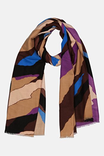 comma Women Allover Print Fringe Scarf 184 x 70 cm, Brown Combo