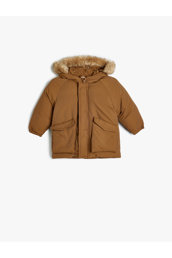 Koton Plyšový kabát s kapucí - kapesní design