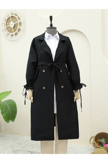 Modamorfo Black Cap with Lace-Up Sleeve and Belt