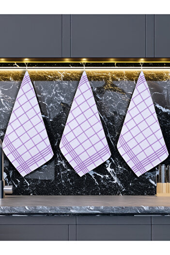 Tuable Waffle Pattern 3-Piece Lilac Kitchen Drying Cloth, Lunch Cover, American Serving Napkin, Set 50X70Cm