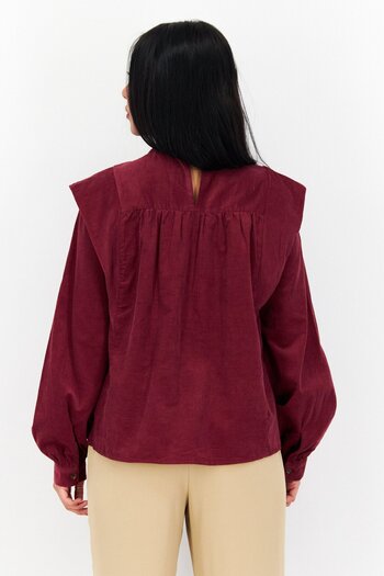 s.Oliver Women Mock Neck Long Sleeve Corduroy Blouse, Maroon