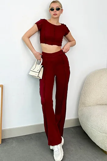 VAGGON Claret Red Interlock Set - Reverse Stitched Blouse and Trousers Prm0726