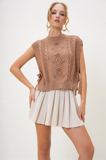 Trend Alaçatı Stili Crew Neck Tie Knitwear Sweater - Women's Alc-X12978