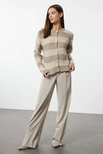 Trendyol Collection Basic Mink Striped Knitwear Cardigan - Twoaw24Hi00091