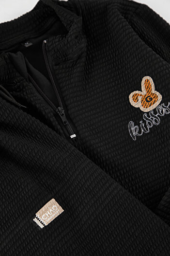 TRENDYOLKIDS Black Boy's Printed Knitted Seasonal Under-Top Suit Tkdaw25Au00087