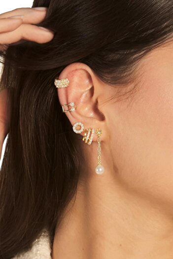 Joy of Jade Rita Ear Cuff 1 Mikron 18 Ayar Altın Kaplama (925 Ayar Gümüş Üzerine), Inci Mineli