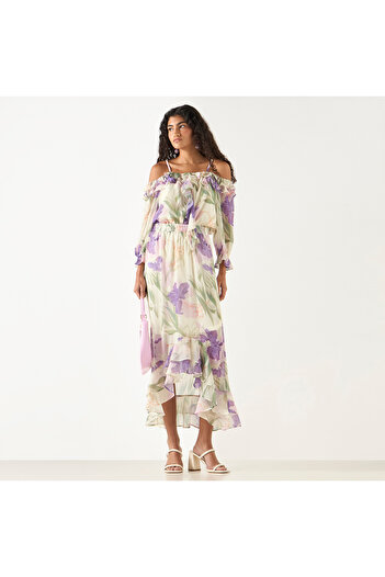 2Xtremz Floral Print Asymmetric Maxi Skirt