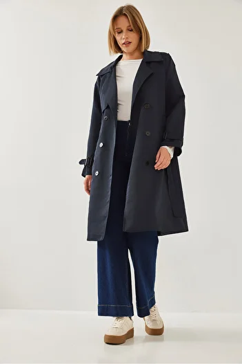 Bianco Lucci Women's Front Aller Detailed Double Breasted Trench Coat 8118 60451015
