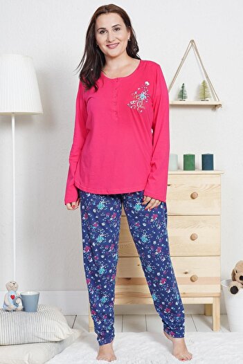 Espuar Women's Plus Size Buttoned Relaxed Cut Pajamas Set Xl-4xl