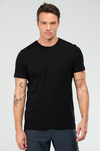 speedlife Black Regular Cotton Crew Neck Short Sleeve Basic Men's T-Shirt Xf1708