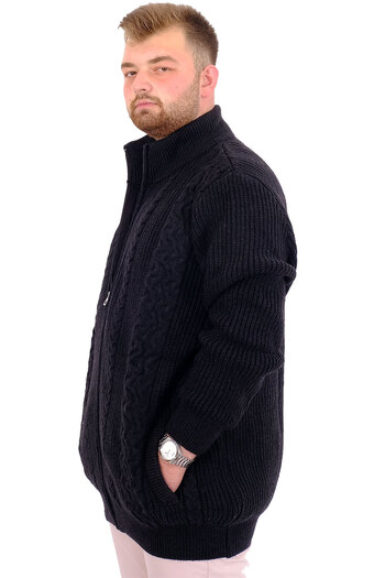 ModeXL Men's Knitted Patterned Cardigan - Plus Size, Black, Rail 24210