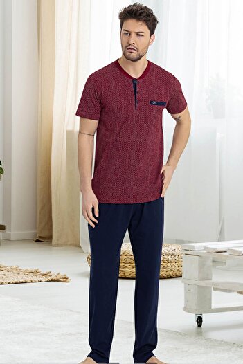 Erse Men's 100% Cotton Short Sleeve Single Jersey Combed Cotton Bottom Top Pajama Set