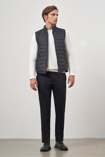 İmza Stand Collar Dark Navy Blue Slim Fit Vest - Garnier Free, Ribbon Free 1009245150