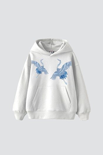 Sekizbiraltı Μπλε γερανός εμπριμέ υπερμεγέθη Unisex Premium λευκό κουκούλα
