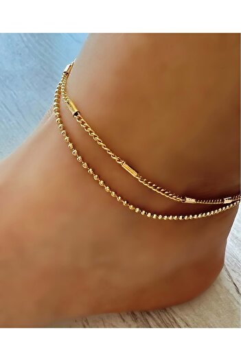 ACAR TAKI ACR6994 Model - Gold Colored Double Chain Anklet