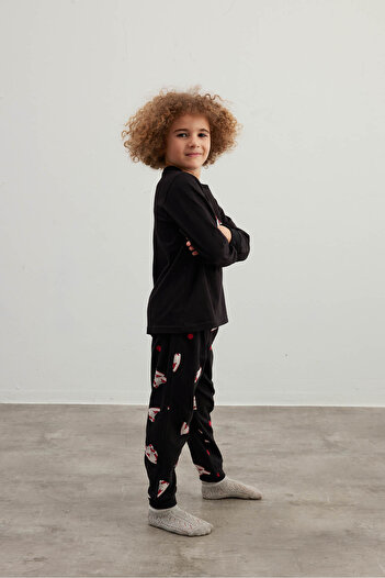Syah Erkek Çocuk Pamuklu Uzun Kollu Pijama Takımı