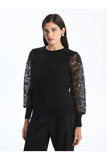 LC Waikiki Lcwaikiki Crew Neck Lace Detailed Women's Knitwear Sweater