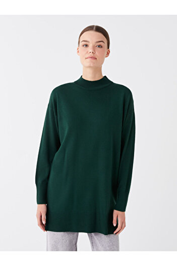 LC Waikiki Green Half Turtleneck Plain Long Sleeve Women's Knitwear Tunic