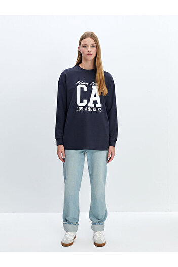 LC Waikiki Lcw Crew Neck Printed Oversize Women's Sweatshirt Tunic