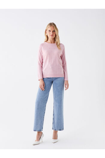 LC Waikiki Crew Neck Self Patterned Long Sleeve Women's Knitwear Sweater