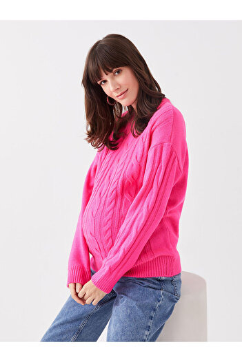 LC Waikiki Crew Neck Self Patterned Long Sleeve Maternity Knitwear Sweater