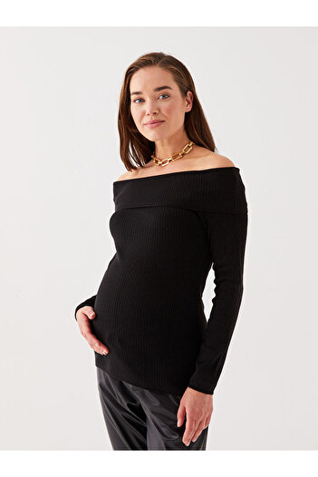 LC Waikiki Umstands-Strickpullover mit U-Boot-Ausschnitt, einfarbig, langärmelig