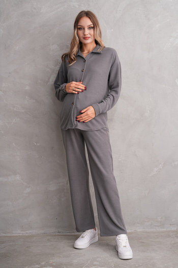 Miss Dünya Lissa Pregnant and Maternity Bottom Top Suit with Front Button Corded Twisted Fabric Pockets