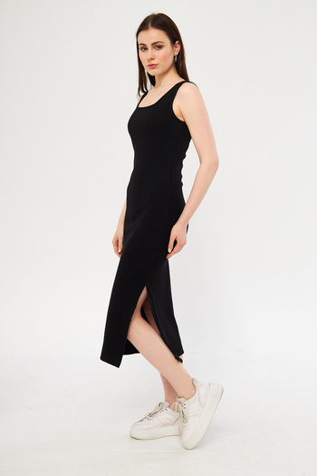 ESPİNA Women's Square Neck Slit Zipper Dress