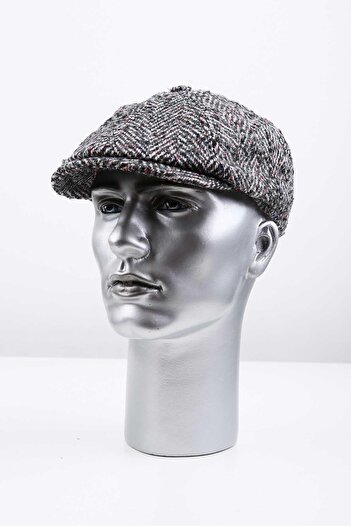 Kravatkolik Men's Gray Herringbone Wool Cap - Kst91