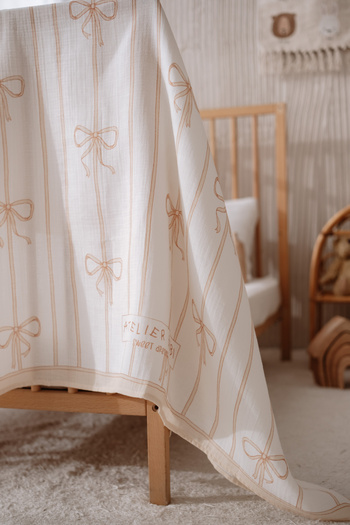 Atelier Babbi Muslin Baby Cover and 3-Piece Mouth Diaper Set - Ribbon / Beige