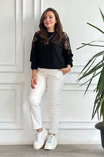 Yağmur Butik LEATHER PANT WITH ELASTIC BELI