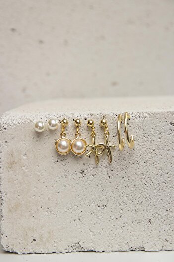 Modex Gold Starfish Figured Set of Four Earrings