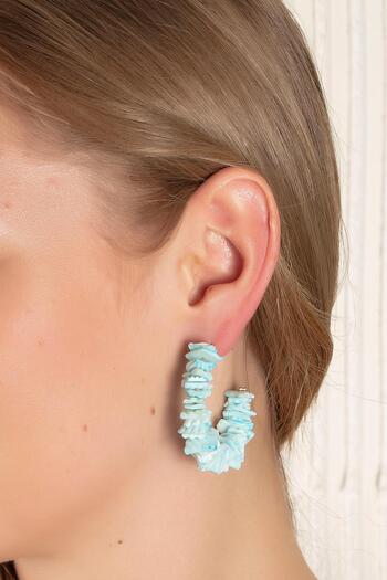Modex Turquoise Row Square Jewelled Hoop Earrings (5cm)