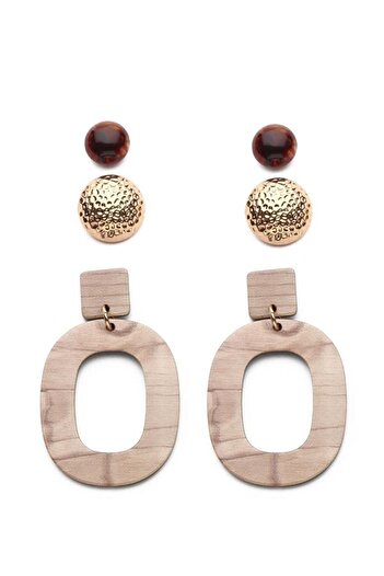 Modex Wooden Look - Piece Detailed Multiple Earring Set