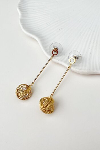 Modex Gold Color Rhinestone Ball Dangle Earrings (5cm)