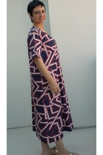 Mertcan Butik Navy Red White Print Two Yarn Short Sleeve Dress